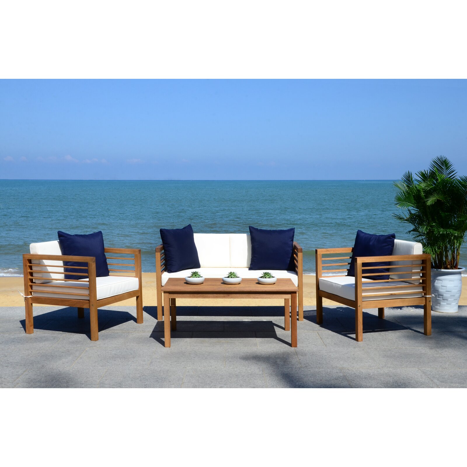 Dovecove Lovettsville Solid Wood 4 - Person Seating Group with Cushions & Reviews